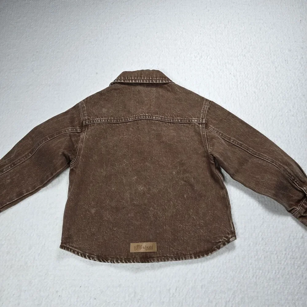 Little & Loved Brown Soft Denim Shacket Jacket Snap Button Up 2T